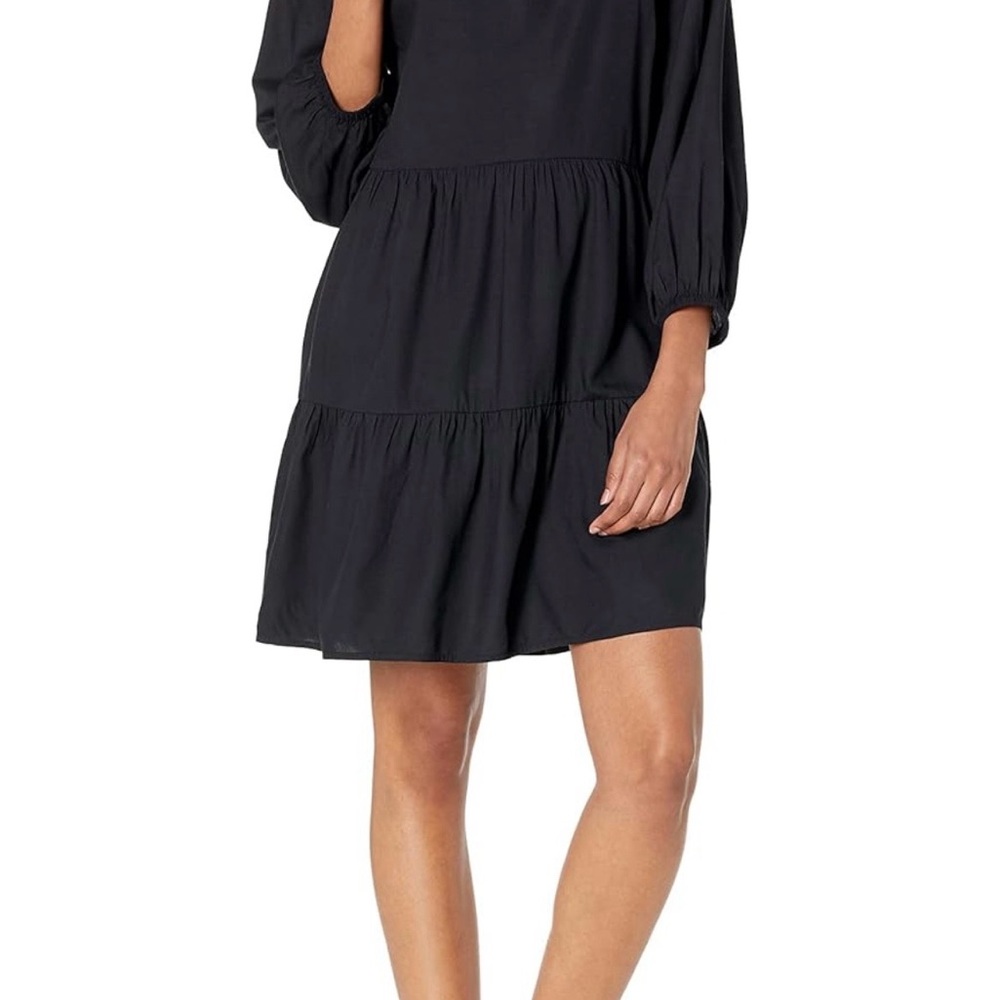 Black Tiered V-Neck Midi Dress